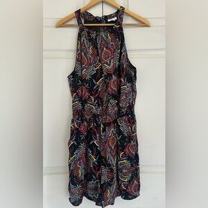 New York & Company Black Paisley Halter Romper with Multicolor Print
